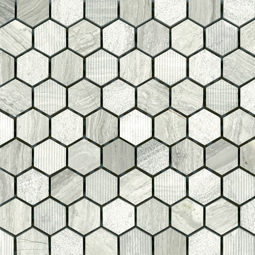 Driftwood White/Grey 1" Hex Honed