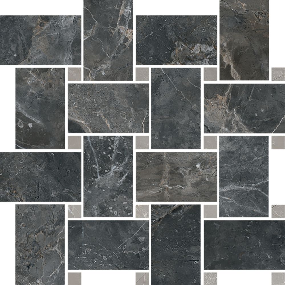Black Shine Basketweave Mosaic Polished