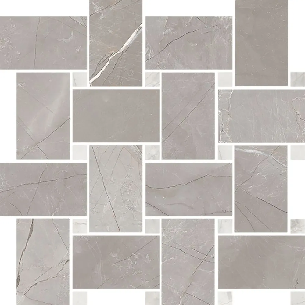 Grey Shine Basketweave Mosaic Polished