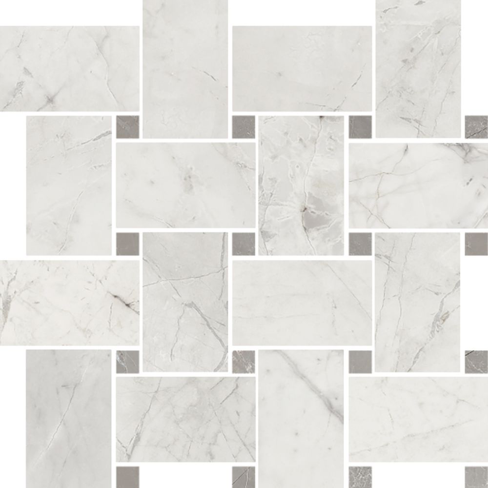 White Shine Basketweave Mosaic Polished