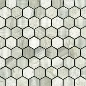 *Driftwood White/Grey 1" Hex Honed